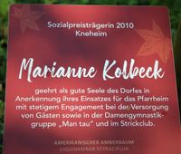 Schild Sozialpreisträgerin Kolbeck